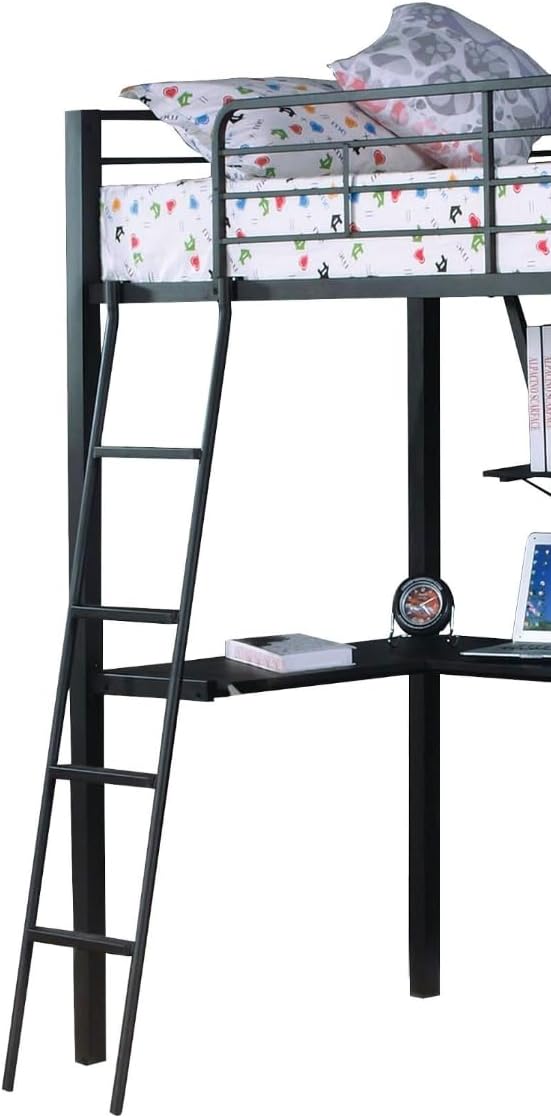GOWE Senon Silver & Black Finish Twin Loft Bed W/Desk