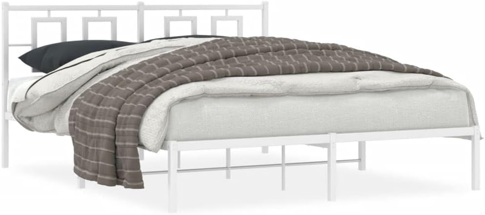 Metal Bed Frame with Headboard White Queen Platform Bed Frame 59.1'x78.7' Steel Construction Sturdy Bedframe with Underbed Storage Space for Bedroom Furniture