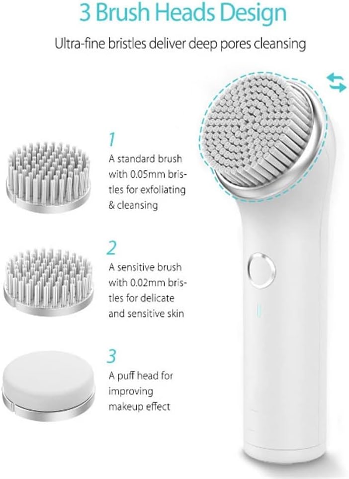 Facial Cleansing Brush, Waterproof Electric Face Cleansing Brush Device for Deep Cleaning, Gentle Exfoliating, Rechargeable Silicone Skin Wash Machine, White