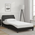 Twin Bed Frame with Headboard 39.4'x74.8' Faux Leather Platform Bed Frame Black Modern Upholstered Bedframe for Bedroom Furniture