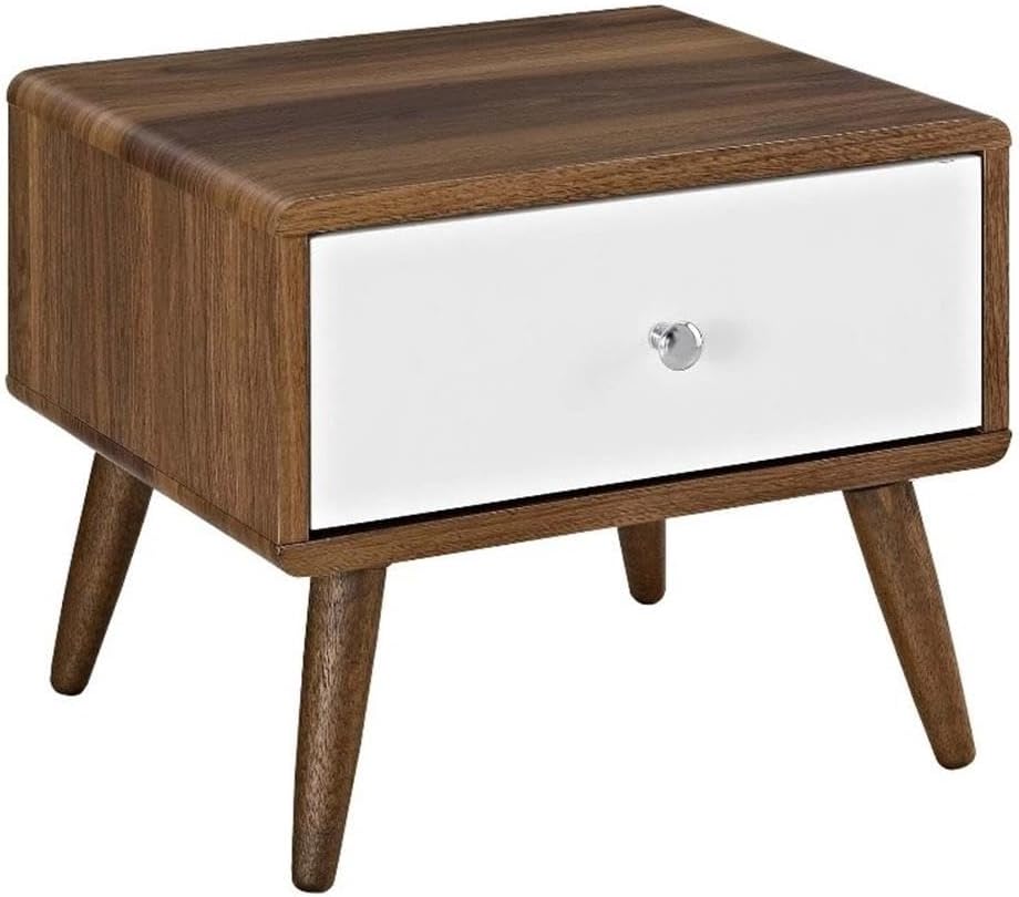 Pemberly Row Set of 2 Twin Bed Frame in Teal and Nightstand in Walnut/White
