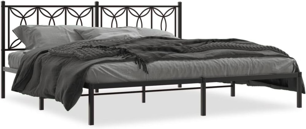Metal Bed Frame with Headboard Black King Size 76'x79.9' Steel Platform Bed Frame Sturdy Durable Underbed Storage Space for Bedroom Furniture