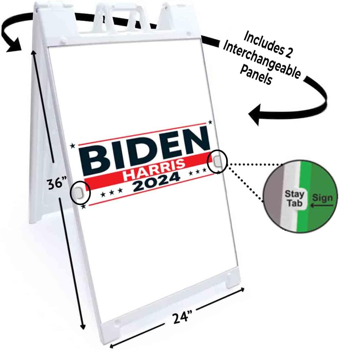 Biden Harris 2024 (24' X 36') Deluxe A-Frame Signicade, Includes 2 Removable Panels & Stand | Election, Political, Democrat, Vote