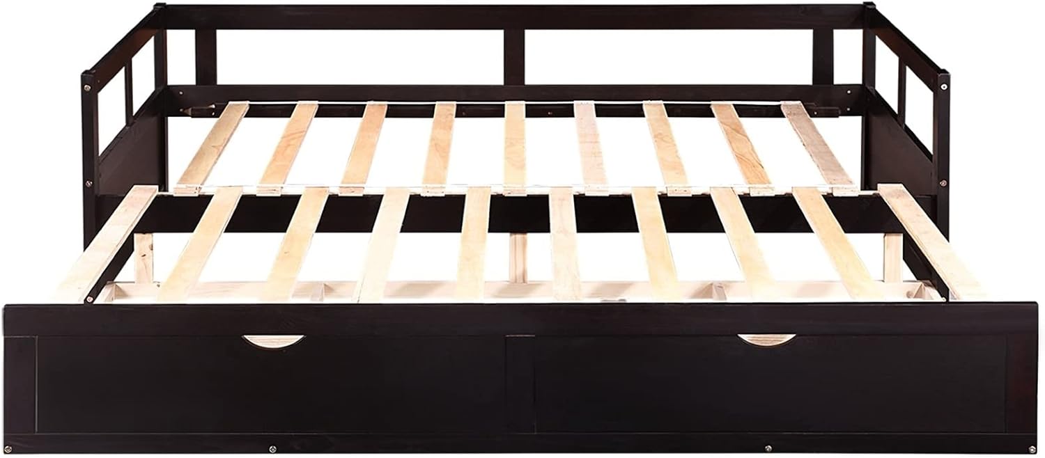 Sofa Bed Twin Size, Minimalist Bed Frame Espresso with 2 Storage Drawers with Solid Wood Slats Daybed for Bedroom Living Room