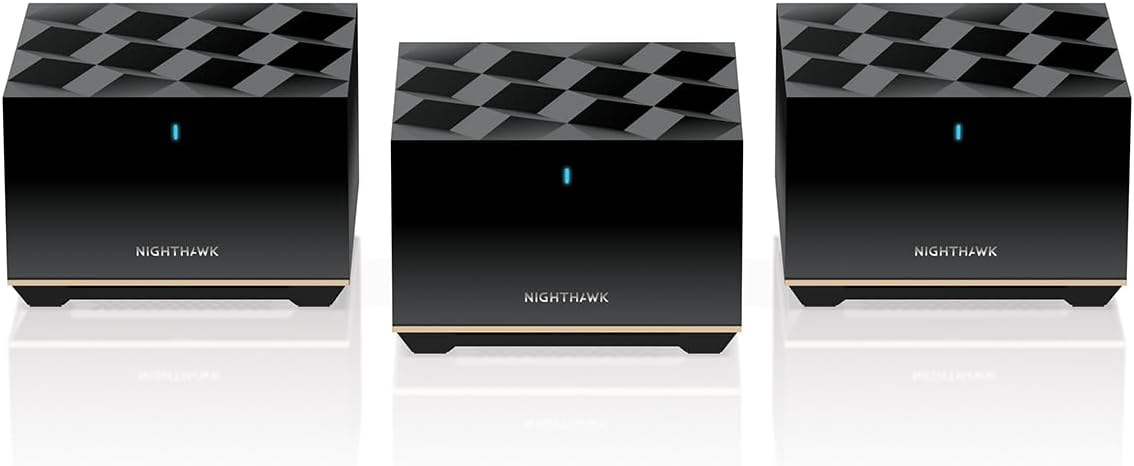 NETGEAR Nighthawk Tri-Band Whole Home Mesh WiFi 6E System (MK93S) – Router + 2 Satellite Extenders - 5.7Gbps Speed - Coverage up to 7,500 sq. ft., 100 Devices (Renewed)