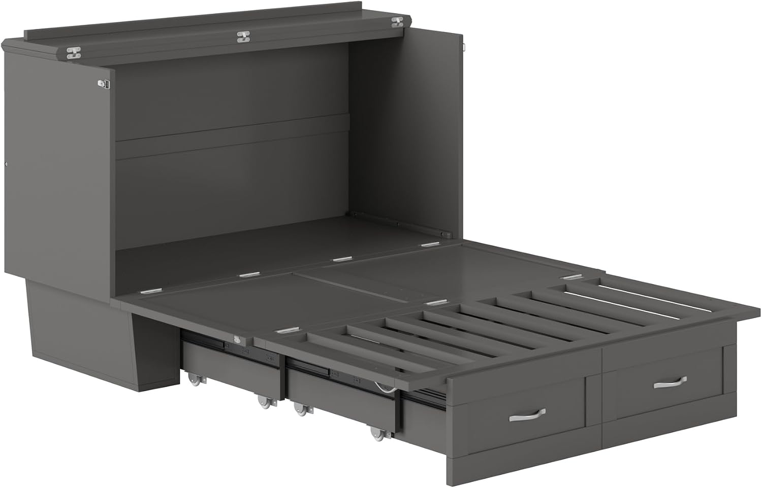 AFI, Monroe Full Murphy Bed Chest with 6' Mattress, Storage Drawer & Built-in USB Charger, Grey
