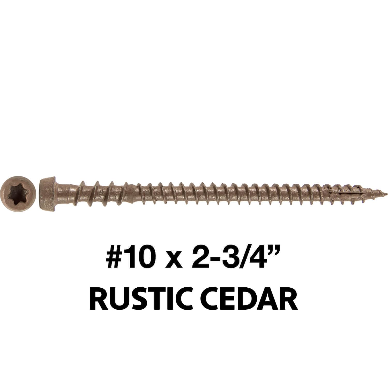 Jake Sales #10 x 2-3/4' Rustic Cedar Composite Decking Exterior Coated Wood Screw Torx/Star Drive Head - AQC Lumber Compatible (Full Box ~1,750 Screws)