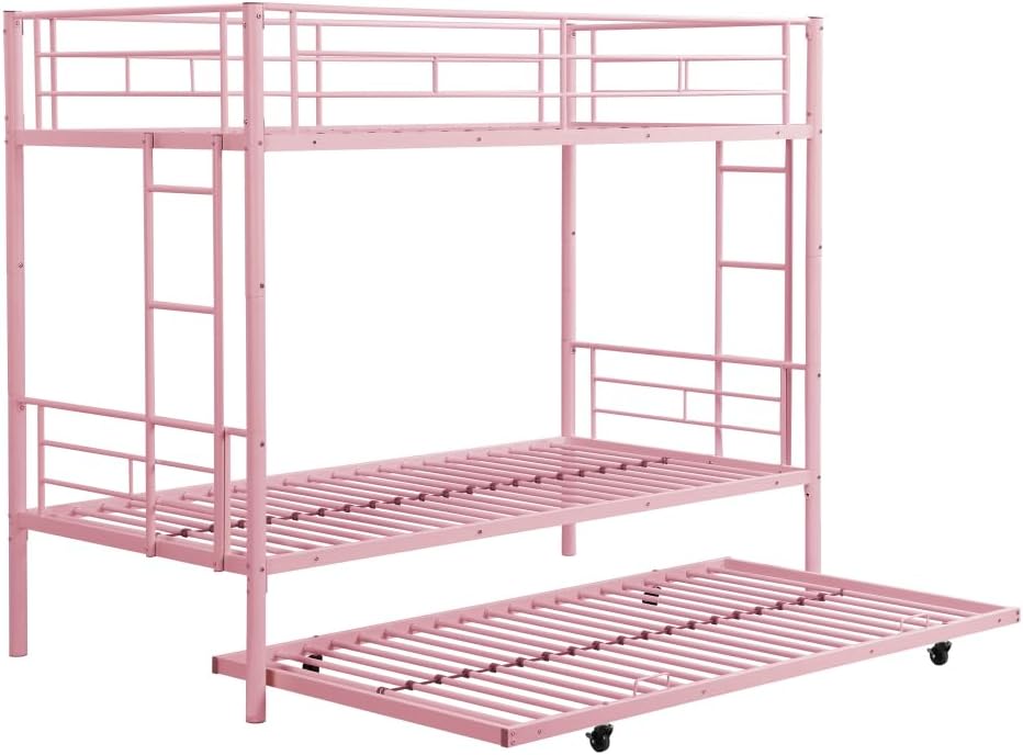 BUNK Bed Pink Twin Over Twin (Pink + Metal-1)