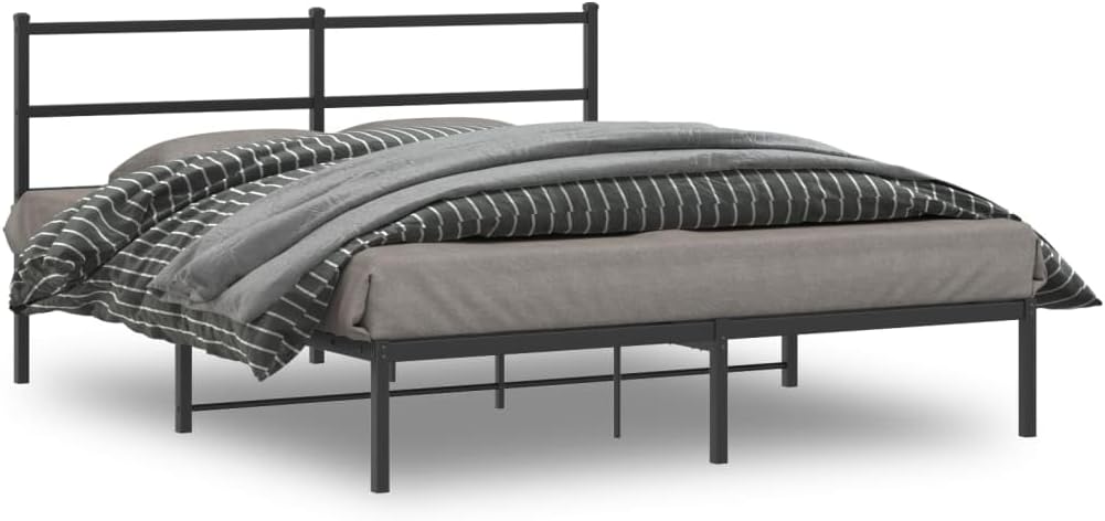 Metal Platform Bed Frame Queen Size with Headboard Black Steel Bedframe 59.1'x78.7' Underbed Storage Space for Bedroom Furniture