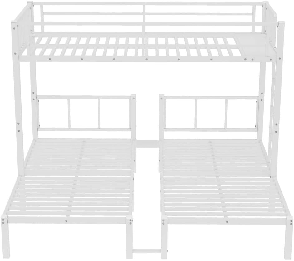 Twin Over Twin & Queen Bunk Bed, with Safety Guardrails,Space-Saving/Noise Reduced,Black (White + Metal)