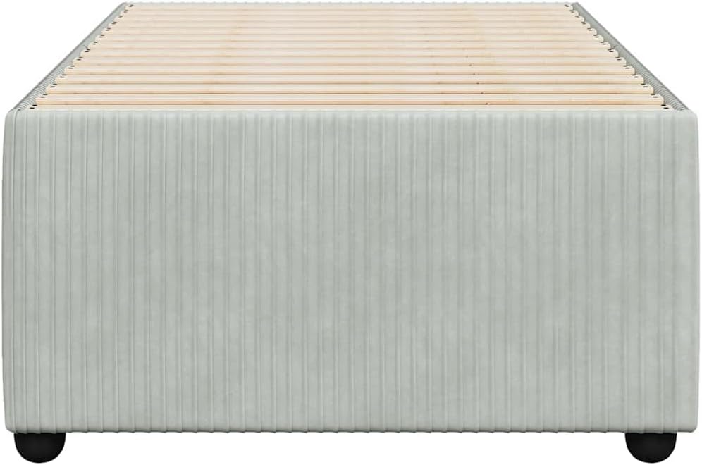 Twin Upholstered Bed Frame Light Grey Velvet Modern Platform Bed with Sturdy Wood Support Breathable Fabric for Bedroom