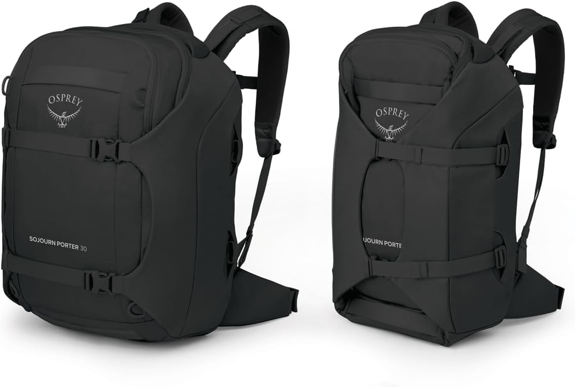 Osprey Sojourn Porter 30L Travel Backpack - Carry-On Compliant Luggage with StraightJacket Compression and Padded Laptop Sleeve - Durable Pack for International or Urban Travel, Black