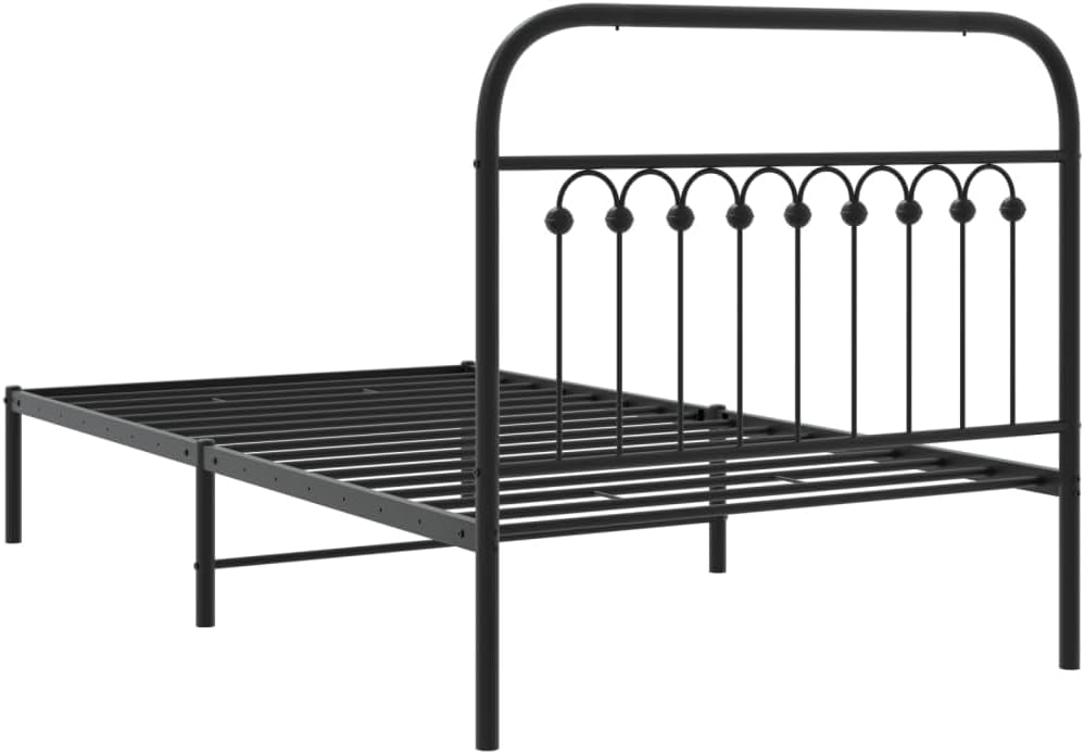 Metal Bed Frame with Headboard Black Twin Size Steel Platform Bed Frame Sturdy Durable Underbed Storage Space for Bedroom Guest Room