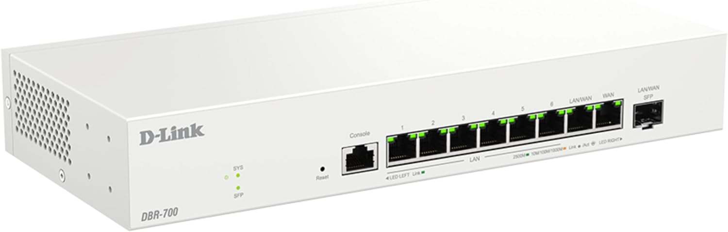 D-Link Guardian 700 Pro Multi-Gig Business Router with SFP (DBR-700), Premium Router with Multi-WAN Failover, SPI Firewall, 8X 2.5GbE LAN with SFP, VPN