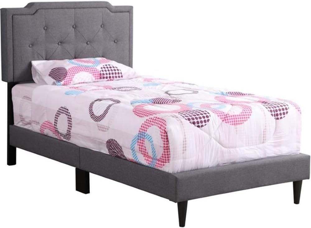 Glory Furniture Deb Fabric Upholstered Twin Bed in Gray