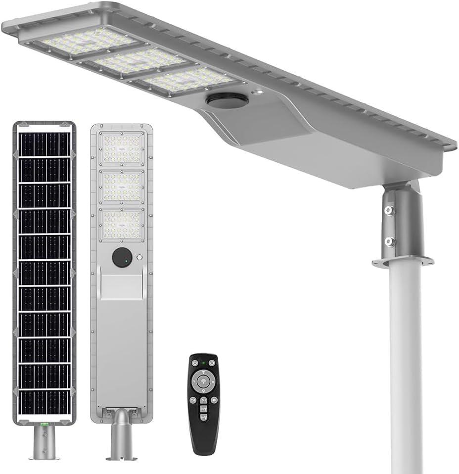 12000W Solar Street Light Outdoor, 3200 Sq.Ft Super Bright LED Flood Light with Motion Sensor, IP67 Waterproof Dusk to Dawn Security Light for Parking Lot Yard Farm Barn Commercial Area Garage