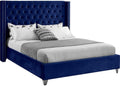 Meridian Furniture Aiden Collection Modern | Contemporary Velvet Upholstered Bed with Deep Button Tufting, Solid Wood Frame, and Custom Chrome Legs, Queen, Navy