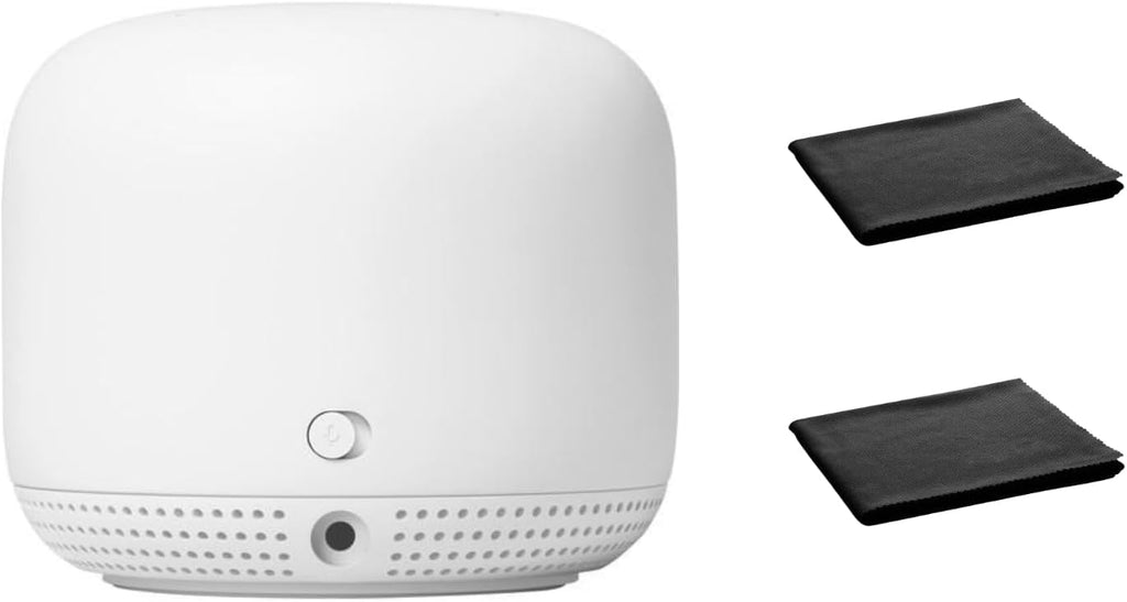 Google Nest WiFi Mesh Router (AC2200) with 2 Points, Google Assistant Built-in, 3-Pack, Snow – Whole Home Coverage up to 5400 Sq Ft, Multiple 4K Streams, Handles 200 Devices, W/ 2X Microfiber Cloths