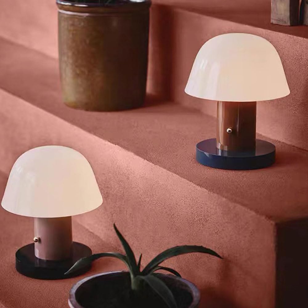 Scandinavian Vintage Bedroom Bedside StudyDesk Light Creative Warm Portable Touch Dimming Rechargeable Mushroom Shape Desk Lamp Boys Girls Room Table Lamp School Library Dormitory Lighting Fixture