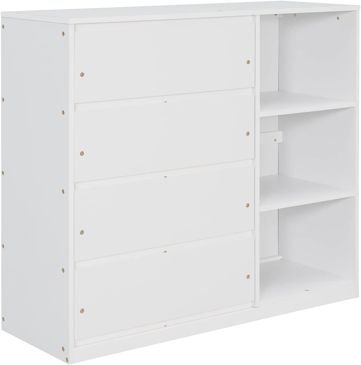 Twin-Over-Twin Size Bunk Bed, Bedroom Furniture Pine Wood Bed Frame with Storage Drawers and Open Shelves, Drawers and Shelves Set Can Be Moved, for Kids & Teens (White)