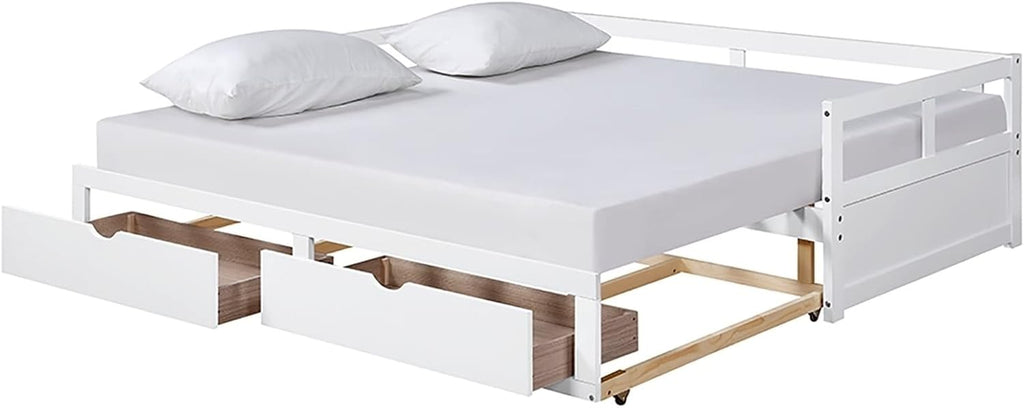 Twin Bed Frame White, Bed Set for Men with 2 Storage Drawers with Solid Wood Slats Daybed for Bedroom Living Room
