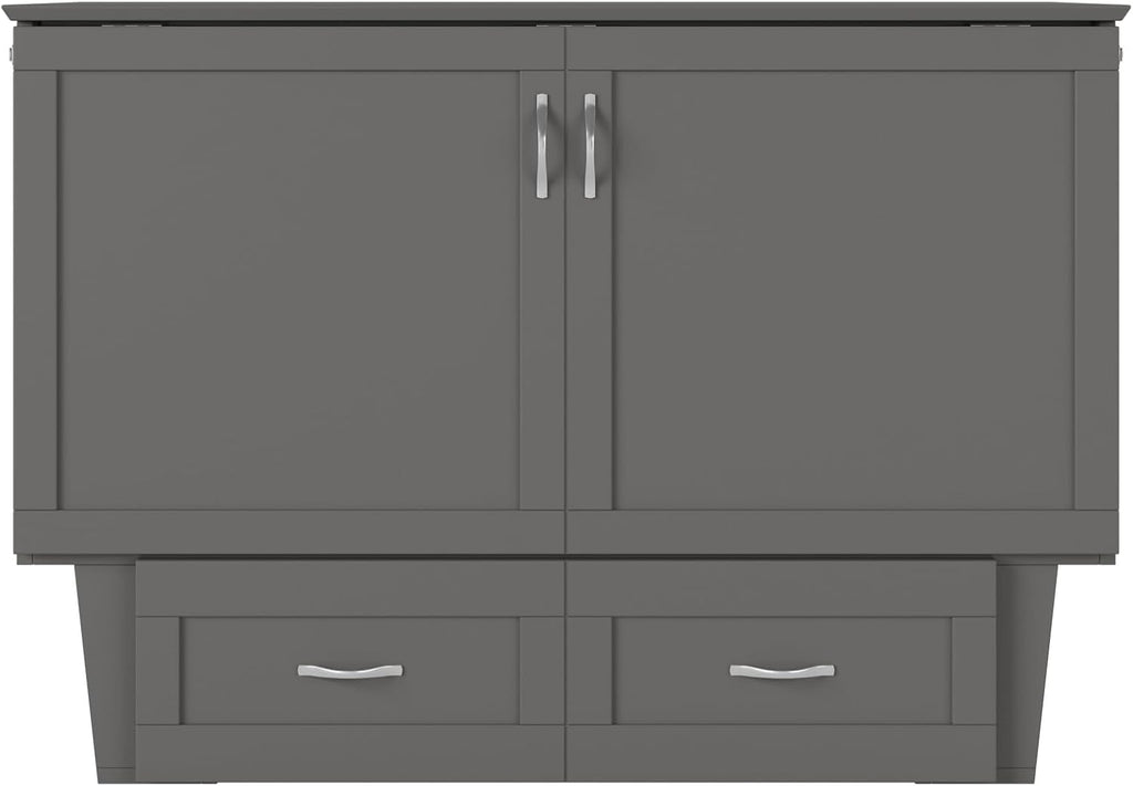 AFI, Monroe Full Murphy Bed Chest with 6' Mattress, Storage Drawer & Built-in USB Charger, Grey