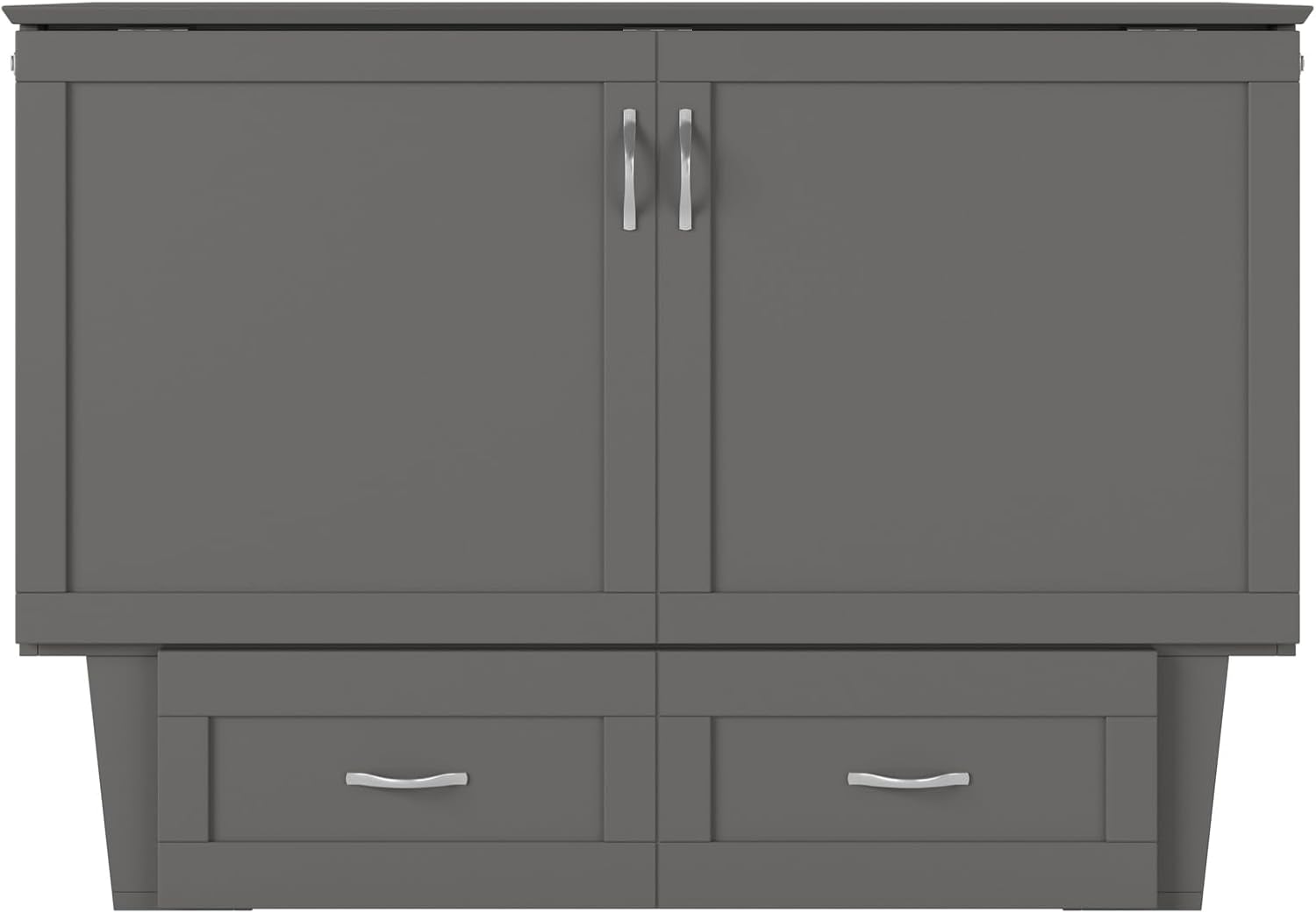 AFI, Monroe Full Murphy Bed Chest with 6' Mattress, Storage Drawer & Built-in USB Charger, Grey