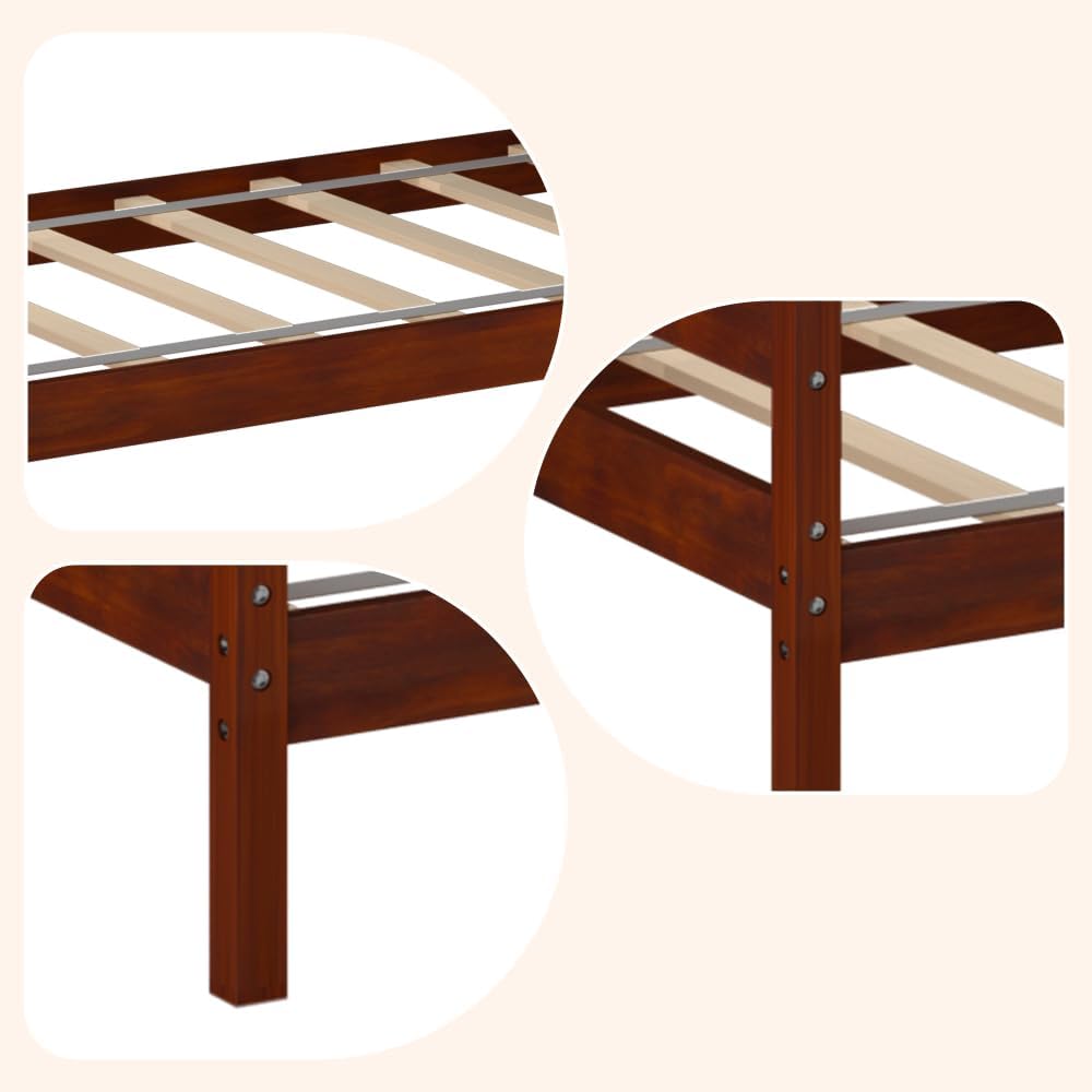 NAFORT Twin Size Wood Bed Frame/Twin Platform Bed Frame with Headboard and Footboard, Bed Frames for Boys Girls, Pine Wooden Mattress Foundation, No Box Spring Needed - Walnut