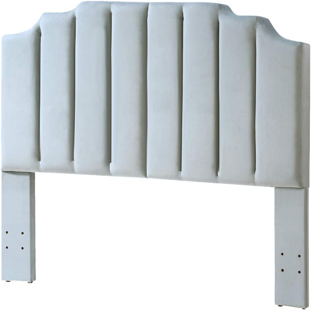 24KF Steel Gray Velvet Tufted Queen Upholstered Headboard, Modern Vertical Channel Design California Queen/Full Headboard with Stepped Silhouette Top Edge, 6026-Q-New Steel Gray