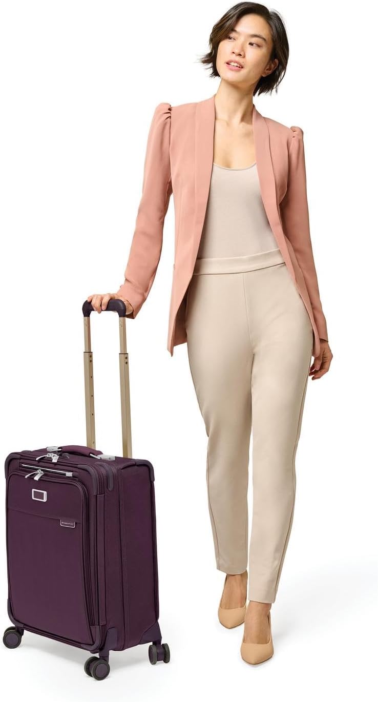 Briggs & Riley 21' Global Carry On Expandable Spinner - Luggage for International Travel, Suitcases with Wheels, Softside Rolling Bag for Men & Women, Self-Repairing Zipper - Baseline Collection, Plum