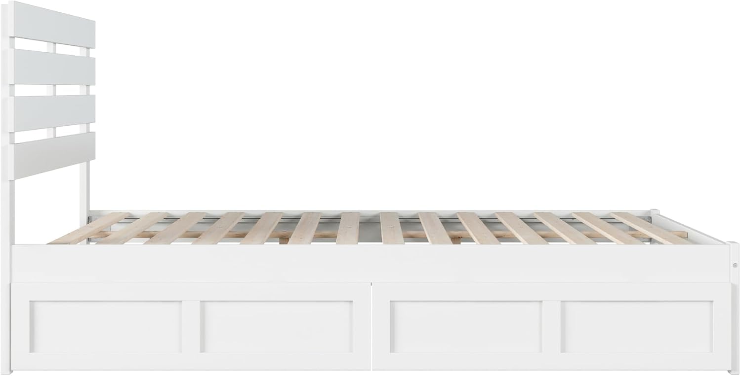 AFI, Oxford Queen Platform Bed with Set of 2 Underbed Storage Drawers, White