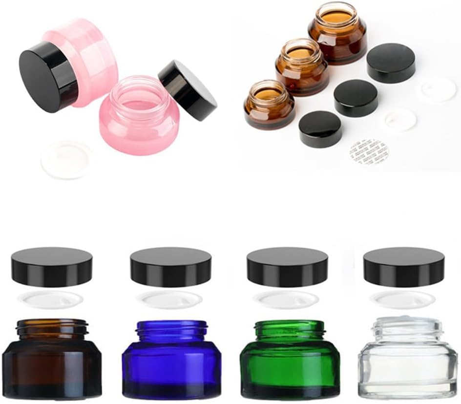 20PCS 15g/30g/50g Glass Cosmetic Jars with Inner Liner, Round Empty Travel Refillable Bottles for Body Skincare Lotion, Cosmetic Samples & DIY Beauty Tools Accessories (50g,Pink)