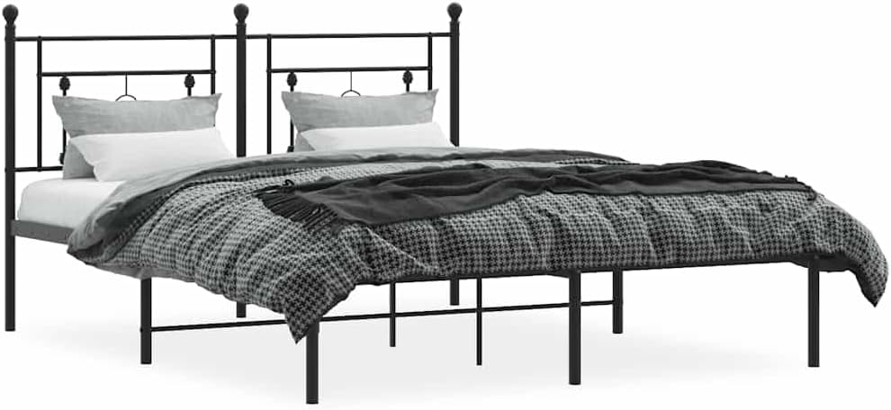 Queen Metal Bed Frame with Headboard Black 59.1'x78.7' Sturdy Steel Platform Bed Frame for Bedroom, Underbed Storage Space, No Mattress Needed