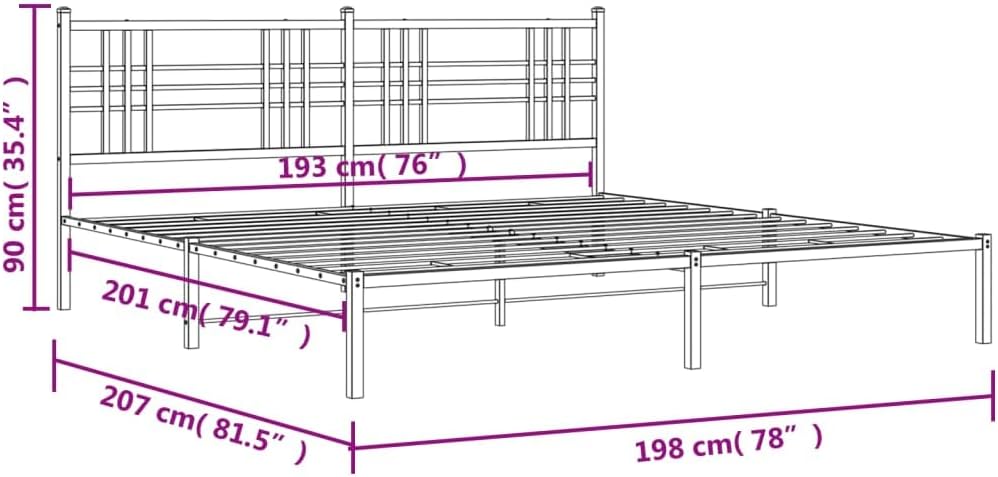 White Powder-Coated Steel Double Modern Bed Frame with Headboard, 76.0 in Wide 80.0 in Long, Durable Metal Construction for Adults and Guests, Contemporary Design, Solid