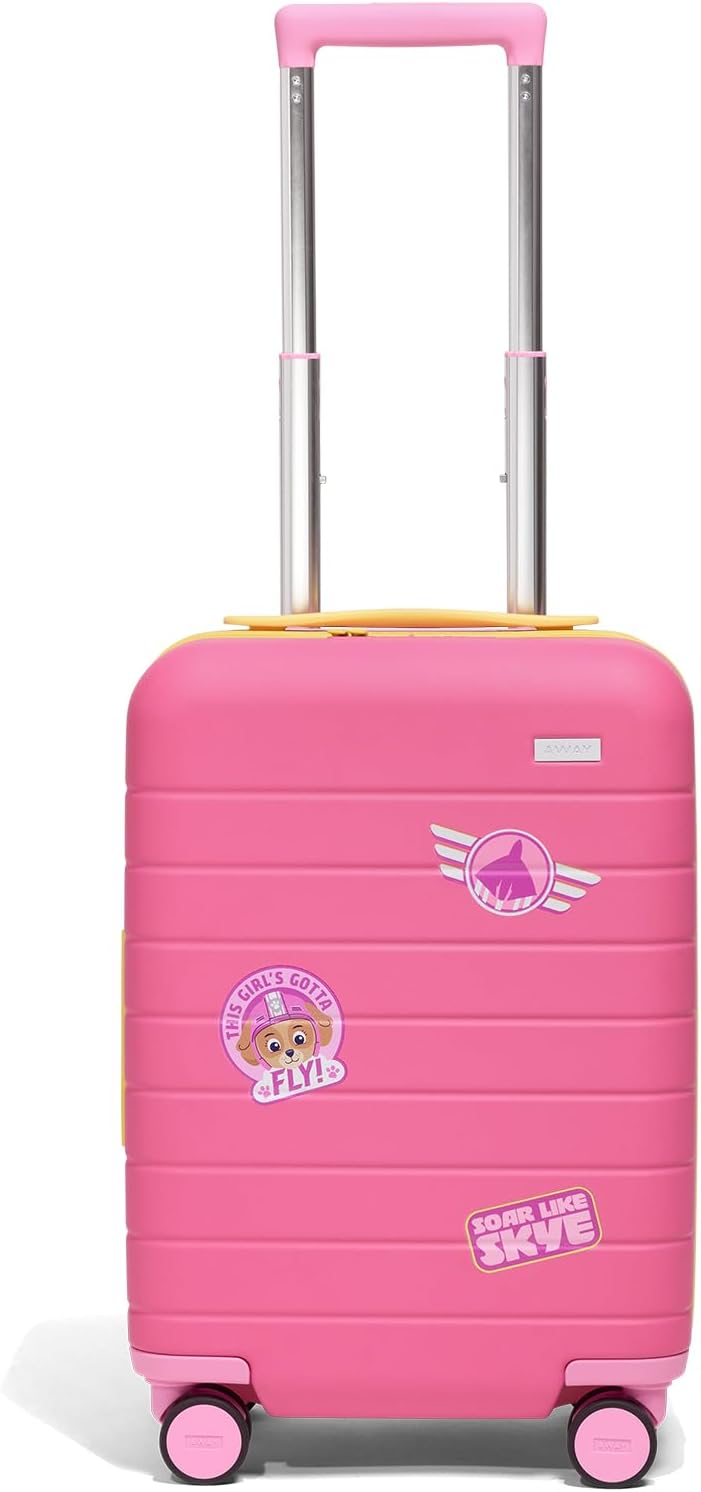 Away PAW Patrol Kids Carry On Luggage, Lightweight Rolling Suitcase for Children, TSA-Approved, Spinner Wheels, Travel Suitcase for Toddlers & Kids, Skye Pilot Pink