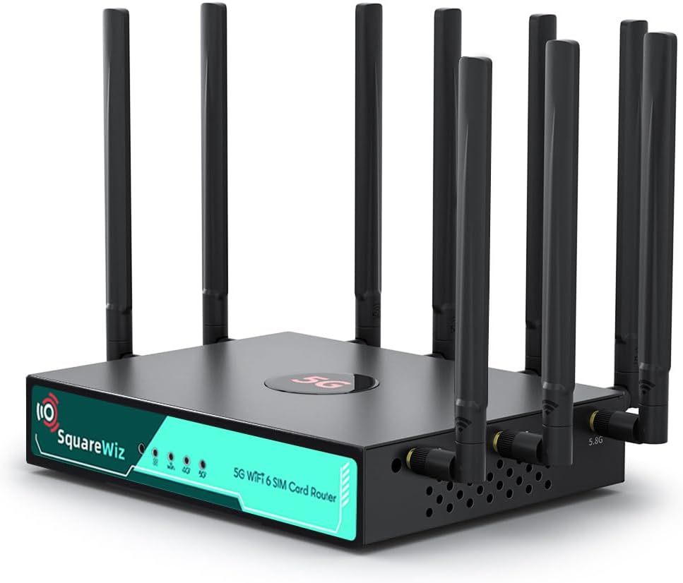 RM520N AX3000 WiFi 6 5G Router with Sim Card Slot,LTE Cellular Gateway with 9 High Gain Detachable Antennas, 5G NR Modem Support 128 Users for Home Office,AT&T T-Mobile Certified,VPN
