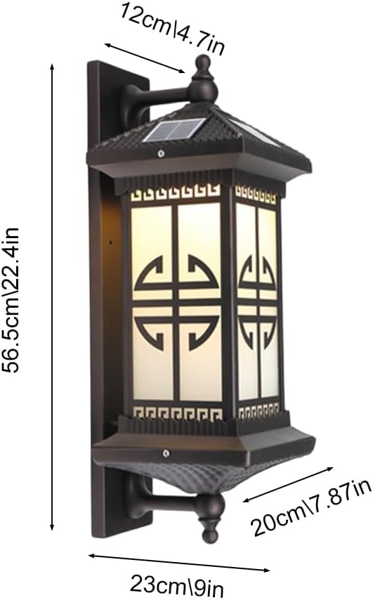 Outdoor Solar Wall Light Vintage Lantern Wall Sconce Cordless Solar Powered Wall Mounted Lamp Exterior Porch Lights Patio Fence Outside Sconces Wall Lighting Fixture