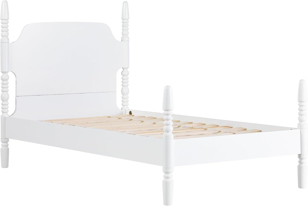 Walker Edison EZ Assembly Traditional Wood White Spindle Bed, Vintage Bed Frame, No Box Spring Required, Twin Bed Frame with Headboard, Twin Size, White