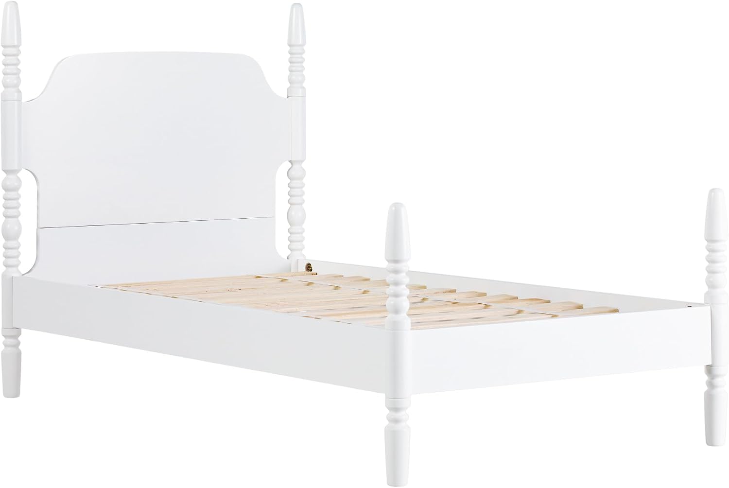 Walker Edison EZ Assembly Traditional Wood White Spindle Bed, Vintage Bed Frame, No Box Spring Required, Twin Bed Frame with Headboard, Twin Size, White