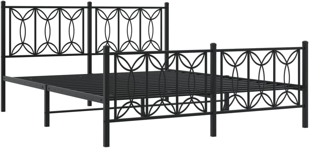 King Size Bed Frame Black Steel Rectangular Modern Platform Design with Underbed Storage Space Heavy Duty Support for Bedroom and Guest Room