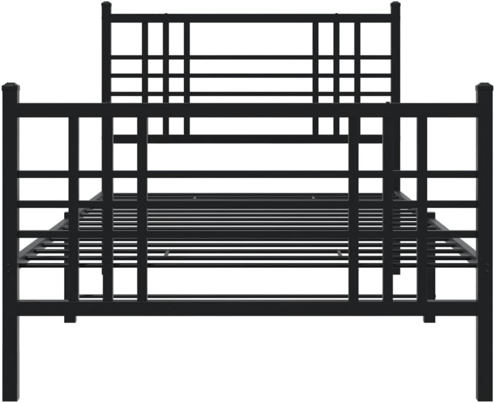 Black Steel Twin Bed Frame with Headboard and Footboard, Sturdy Rectangular Traditional Design for Bedroom Furniture, Heavy-Duty Metal Structure, 4-Piece Set