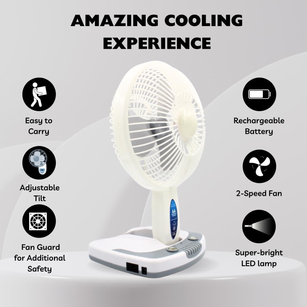 Technical Pro (Pack of 6) Adventure Series Rechargeable Desk/Wall Fan with LED Work Lamp, Adjustable Tilt Super-bright LED Lamp