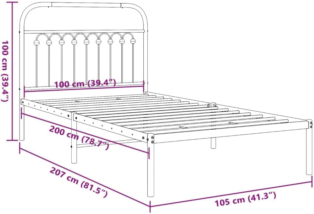 Metal Bed Frame with Headboard White Twin Size Steel Platform Bedframe 39.4'x78.7' Sturdy Bed Base with Underbed Storage Space for Bedroom