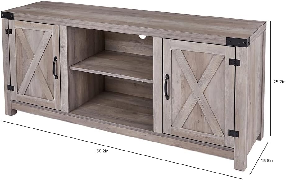 ROCKPOINT 58inch Barn Door TV Stand Entertaiment Media Console Center Industrial Style , Grey Wash