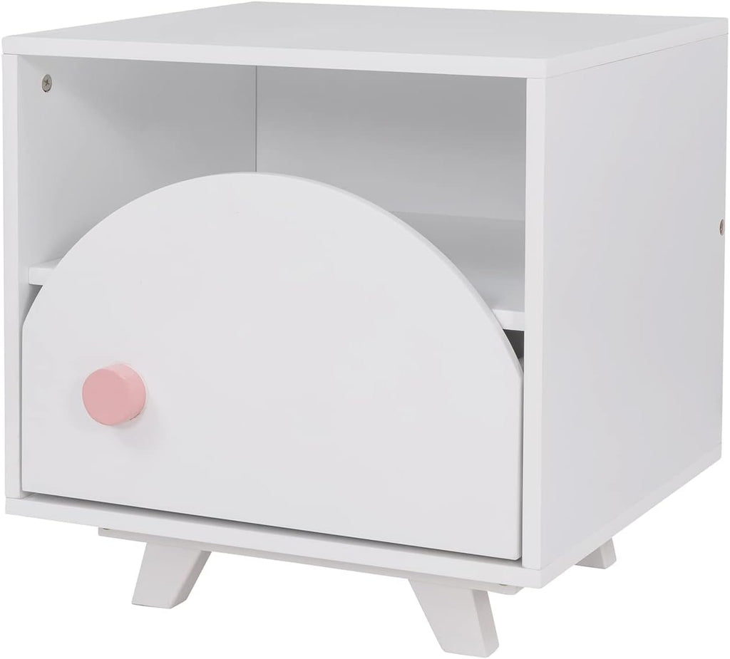 Generic 3 s Bedroom Sets Twin Size Platform Bed with Nightstand and Wardrobe,White+Pink
