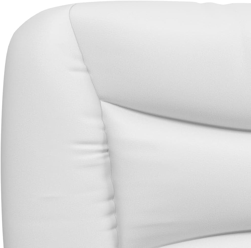 Modern White Faux Leather Platform Bed Frame Double Size with Upholstered Headboard Waved Side Design for Bedroom Comfort and Style