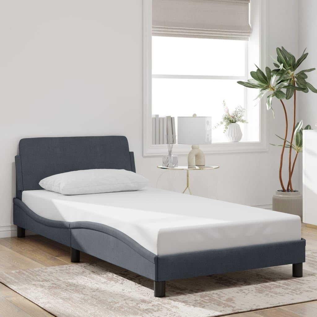 Twin Bed Frame with Upholstered Velvet Headboard Dark Grey Modern Design Under Bed Storage Sturdy Metal Frame for Bedroom