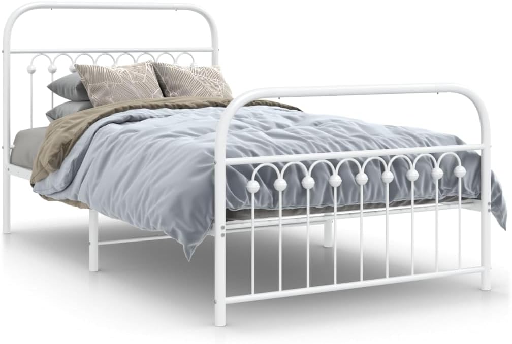 White Steel Twin Bed Frame with Modern Rectangular Design, 4-Piece Set for Sturdy Support and Breathable Comfort, Durable Metal Construction with Space-Saving Features