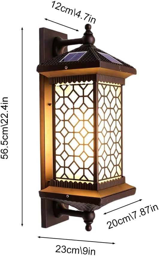 Outdoor Solar Wall Light Vintage Lantern Wall Sconce Cordless Solar Powered Wall Mounted Lamp Exterior Porch Lights Patio Fence Outside Sconces Wall Lighting Fixture