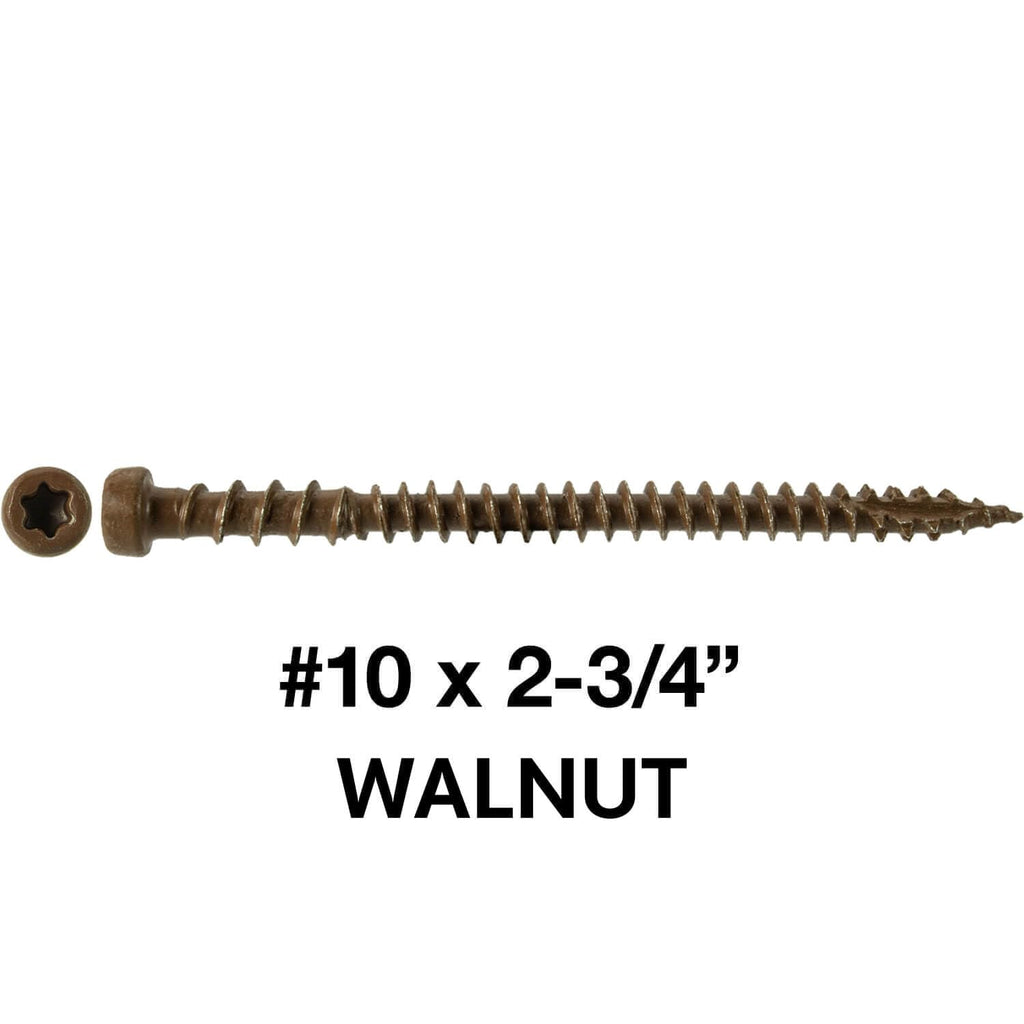 10 x 2-3/4' Walnut Composite Decking Wood Screw Torx/Star Drive Head - Exterior Coated - AQC Lumber Compatible - CASE Qty 42 Boxes 3,570 Screws